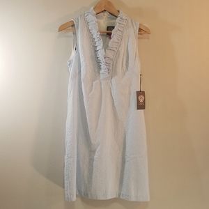 Vince camuto ruffle high neck sleeveless dress